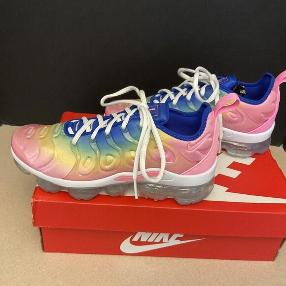 New! Womens Nike Air Vapormax Plus Pink Spell/Citron Pulse Running Shoes. SZ 6.5 - Picture 4 of 9